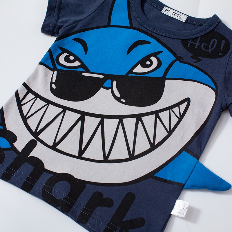 Áo Thun Ngắn Tay In Hình Cá Mập Thời Trang Cho Bé