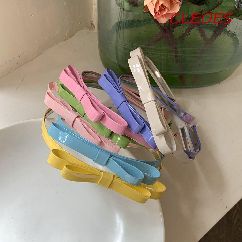 CLEOES Băng đô cài tóc rửa mặt Da Pu Y2k Đính Nơ Chống Trượt Kiểu Hàn Quốc Cho Bé Gái