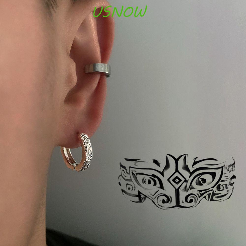 USNOW Bông Tai Mạ Bạc Hình Tròn Phong Cách Hip Hop Trung Hoa Độc Đáo Thời Trang Cho Nam Và Nữ