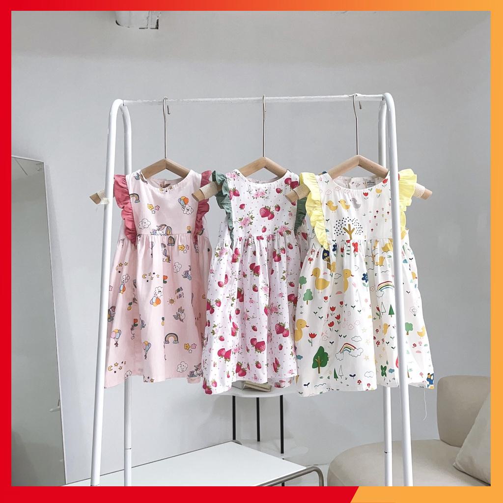 Váy bé gái sát nách phối bèo hoạ tiết dâu, kì lân, vịt vàng