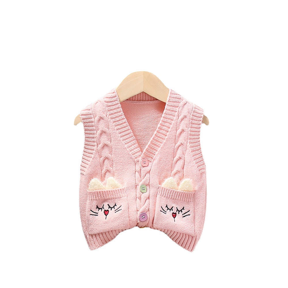 Áo Khoác Len Không Tay Cài Nút Nhiều Màu Sắc Dành Cho Bé Gái 0-4 Tuổi
