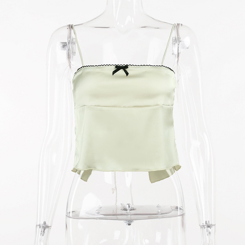 Áo Hai Dây Satin Phối Ren Thắt Nơ Xinh Xắn Thời Trang Cho Nữ