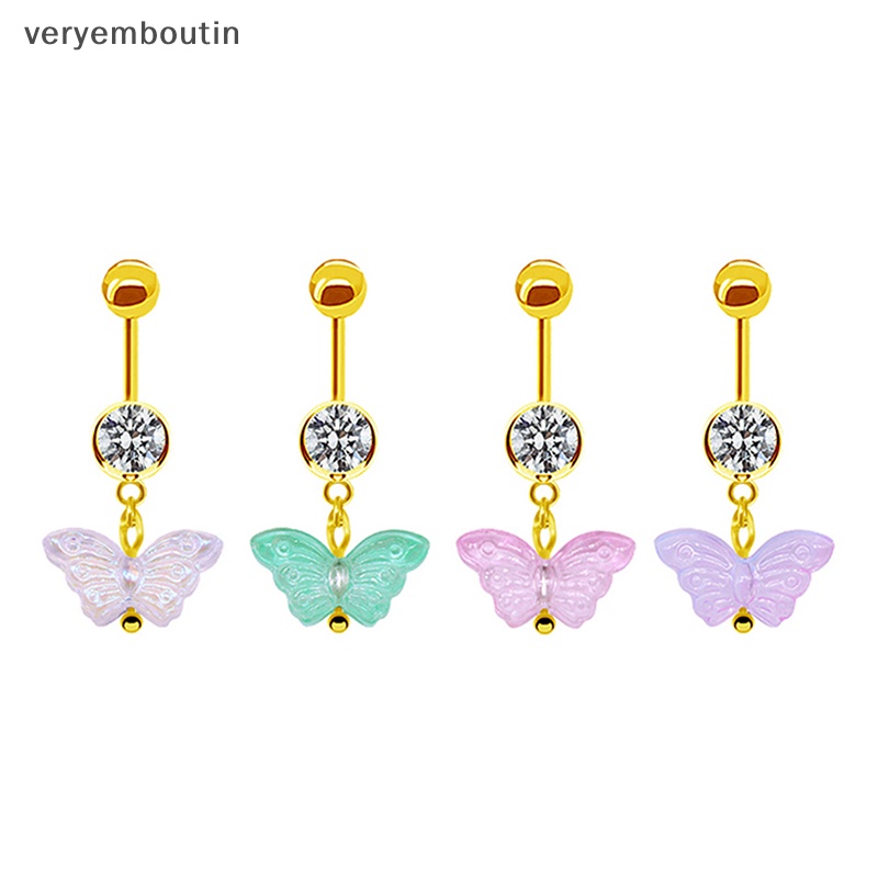 Khuyên Rốn Thép Không Gỉ Hình Bướm Đính Đá Pha Lê