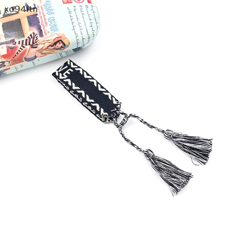 Vòng Tay Dây Bện Tua Rua Thêu Họa Tiết Phong Cách Bohemia Có Thể Điều Chỉnh Kích Thước