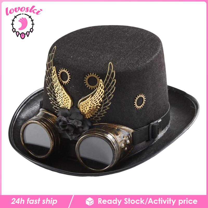 Nón Hóa Trang Halloween Phong Cách Steampunk Màu Vàng Đen E 56-58cm