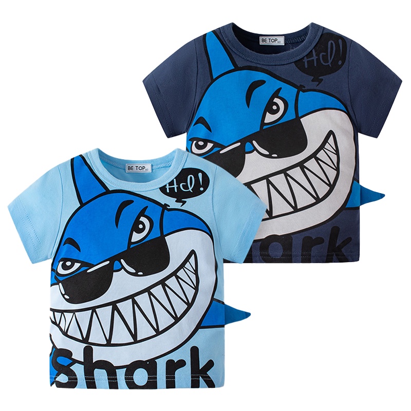 Áo Thun Ngắn Tay In Hình Cá Mập Thời Trang Cho Bé