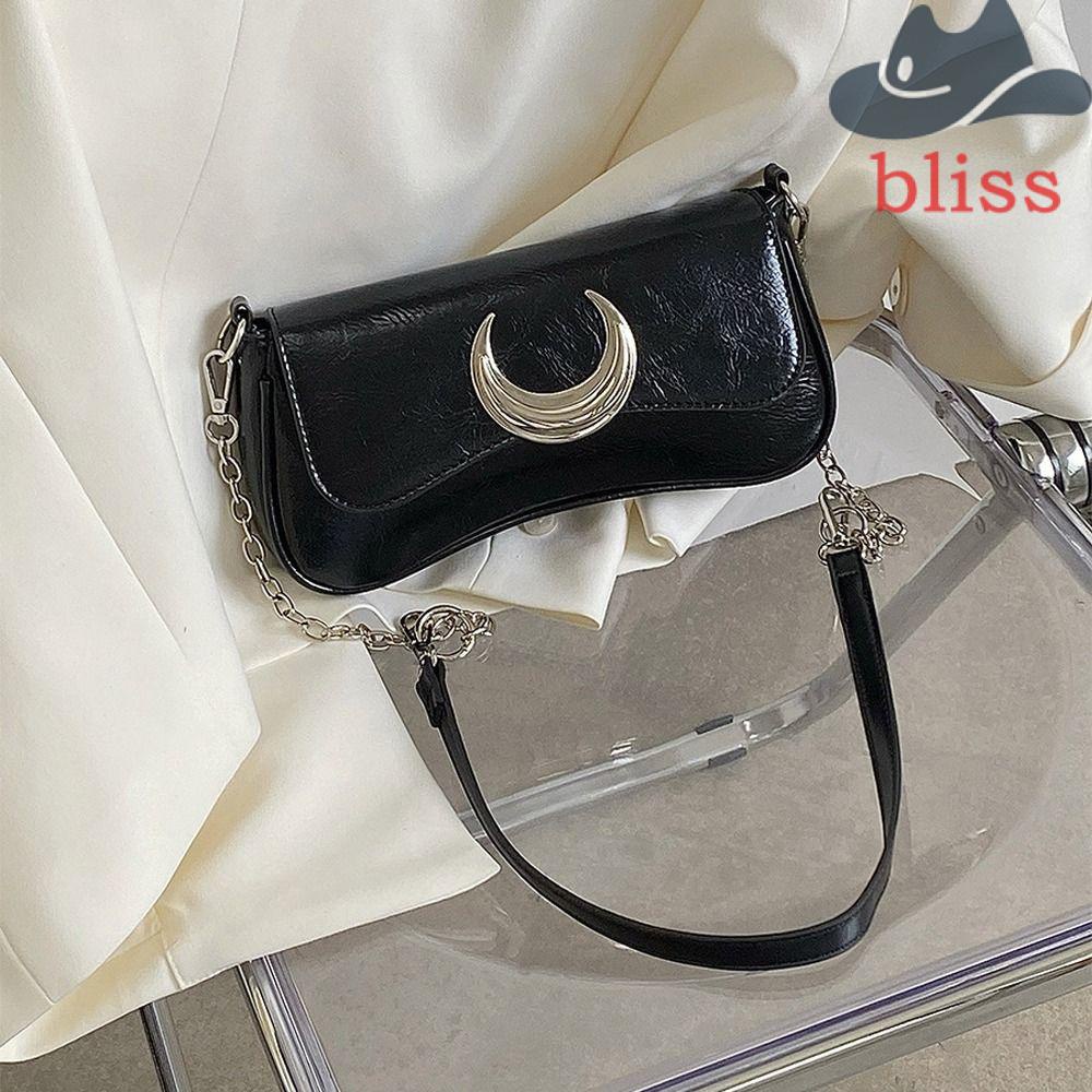 BLISS Túi Da PU Đeo Dưới Cánh Tay Màu Đen Thanh Lịch Kèm Dây Đeo Sợi Xích Cho Nữ