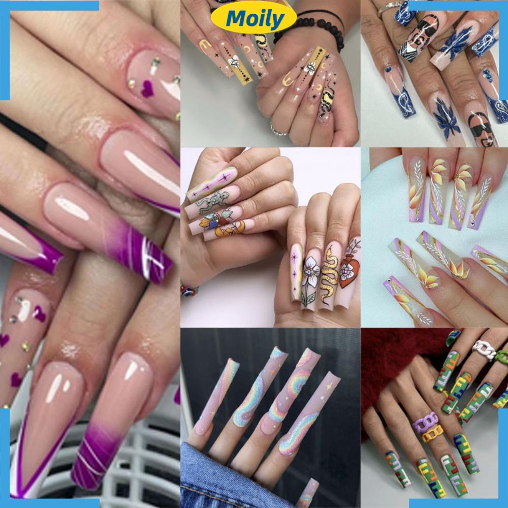 MOILYVN Bộ Móng Tay Giả Múa Ba Lê Dạng Nhấn Dài Thời Trang Có Thể Tháo Rời