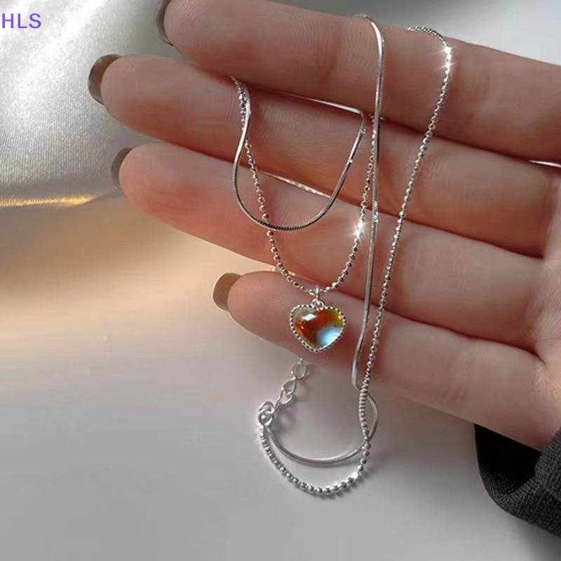 Vòng cổ Hai Lớp Mặt Hình Hạt Đậu May Mắn Trái Tim Đơn Giản Phong Cách Hàn Quốc Dành Cho Nữ