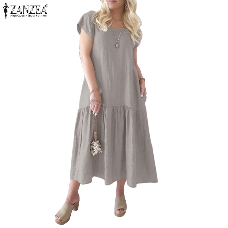 Zanzea Đầm Đuôi Cá Ngắn Tay Cổ Tròn Phong Cách Vintage Nữ Tính