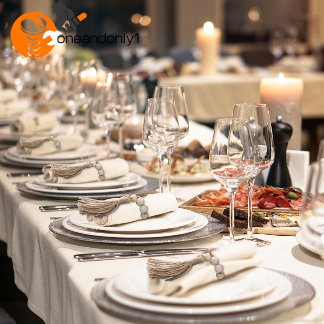 Bộ 12 Vòng Giữ Khăn Ăn Bằng Hạt Gỗ Tự Nhiên Có Tua Rua Để Bàn Trang Trại / Tiệc Cưới / Nhà Cửa