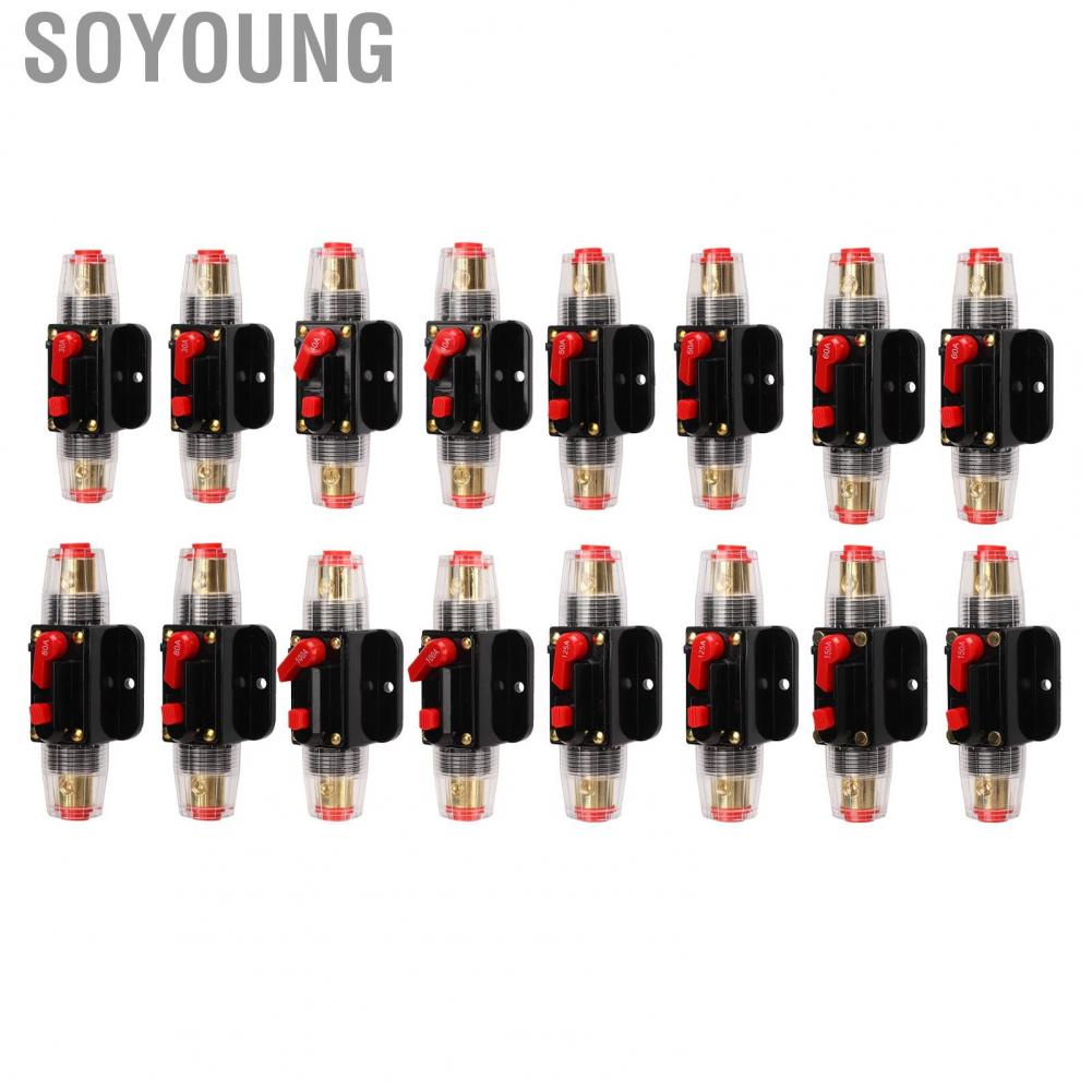 Soyoung 12‑24V Inline Circuit Breaker with Manual Reset Fuse Holder  Lugs Heat Shrink Tubes for Car Boat Audio System Accessories