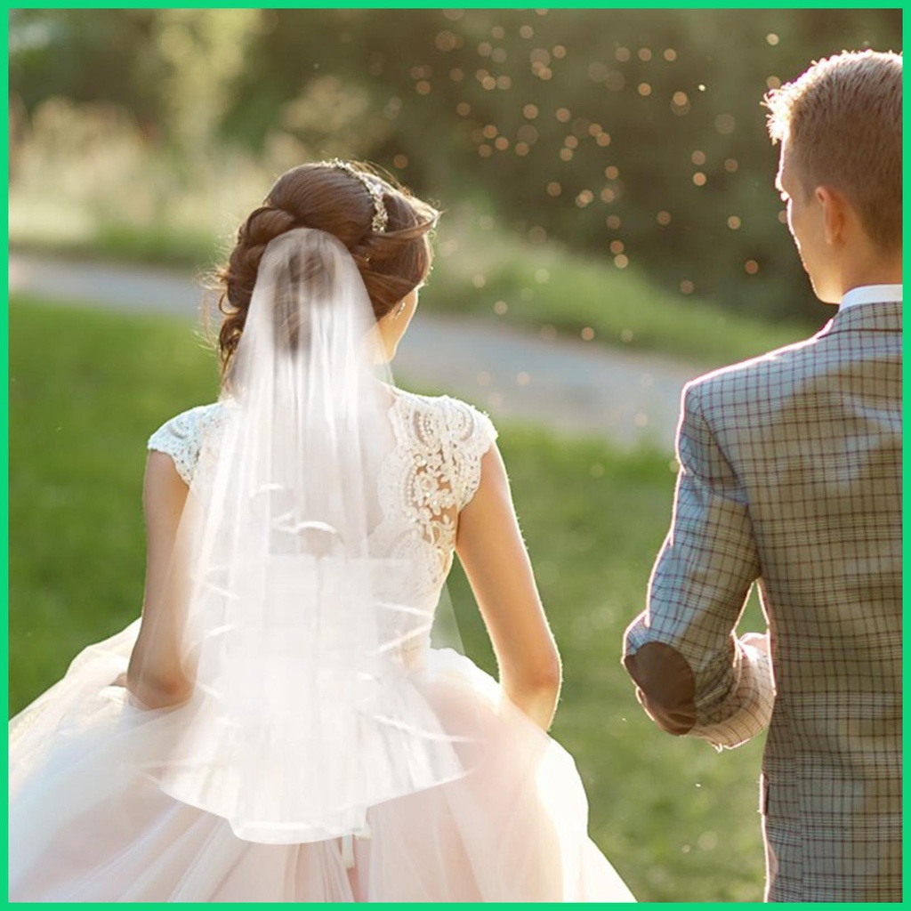 Mạng Che Mặt Hai Lớp Kèm Lược Cài Tóc Cho Cô Dâu