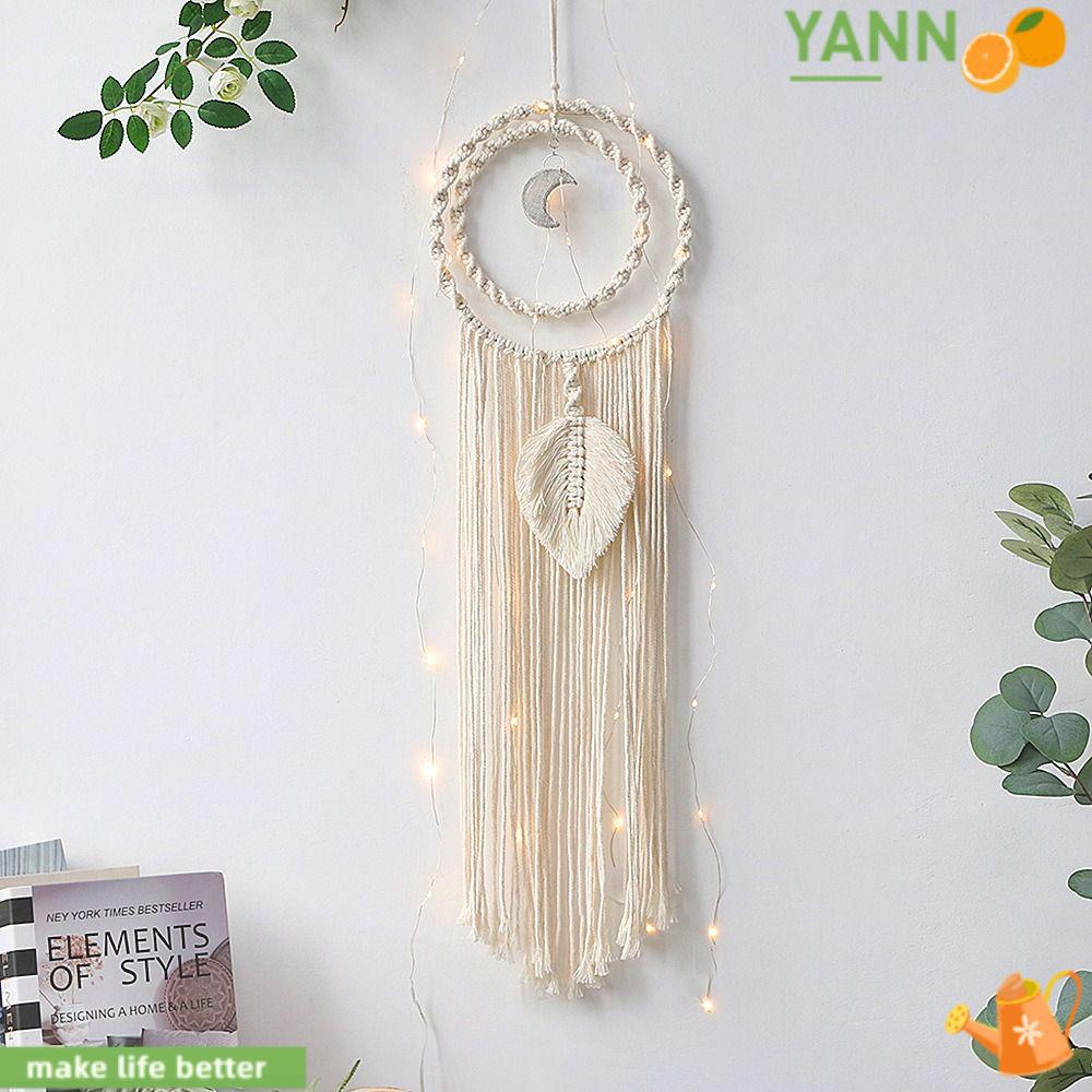 YANN1 Vòng Bắt Giấc Mơ Dệt Kim Thủ Công Hình Trăng Sao Sáng Tạo Treo Tường Trang Trí Nhà Cửa