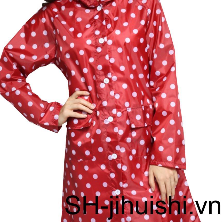 Áo Mưa Dáng Dài Hoạ Tiết Chấm Bi Cho Phái Nữ