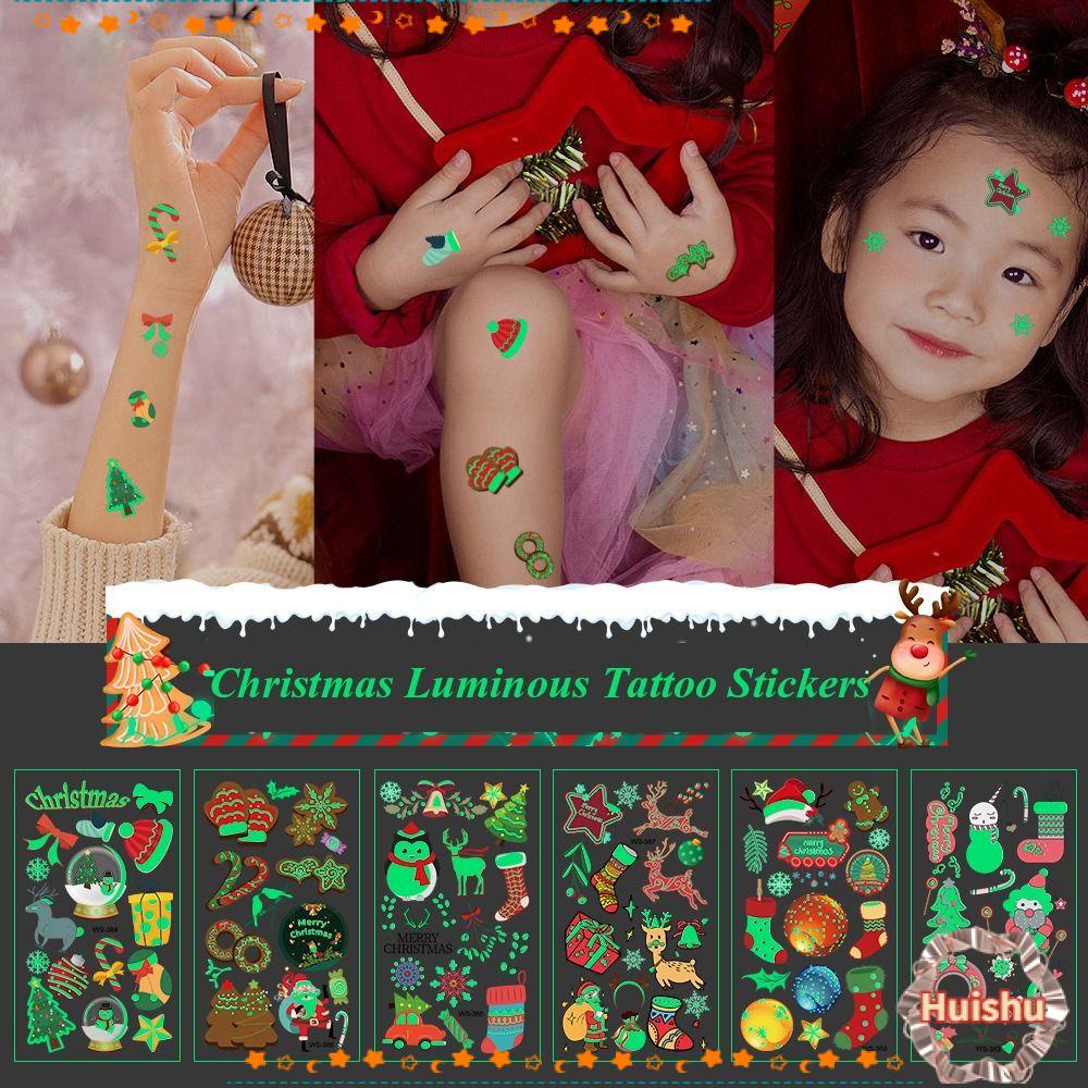 HS Bộ 2 Miếng Dán Hình Xăm Tạm Thời Chống Nước Phát Quang Trang Trí Tiệc Giáng Sinh Năm Mới