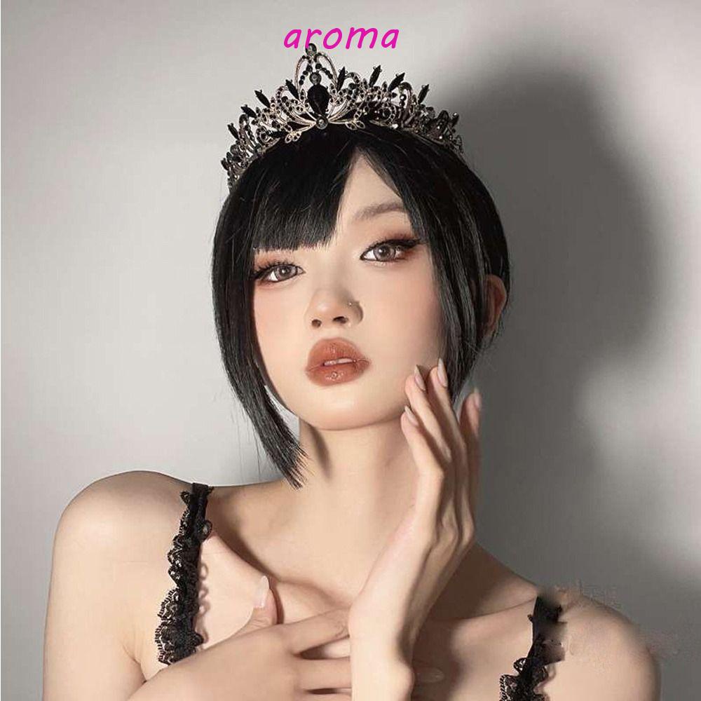 AROMA Băng Đô Cài Tóc Hình Vương Miện Bằng Hợp Kim Có Đính Đá Kiểu Baroque Hàn Quốc Cho Cô D