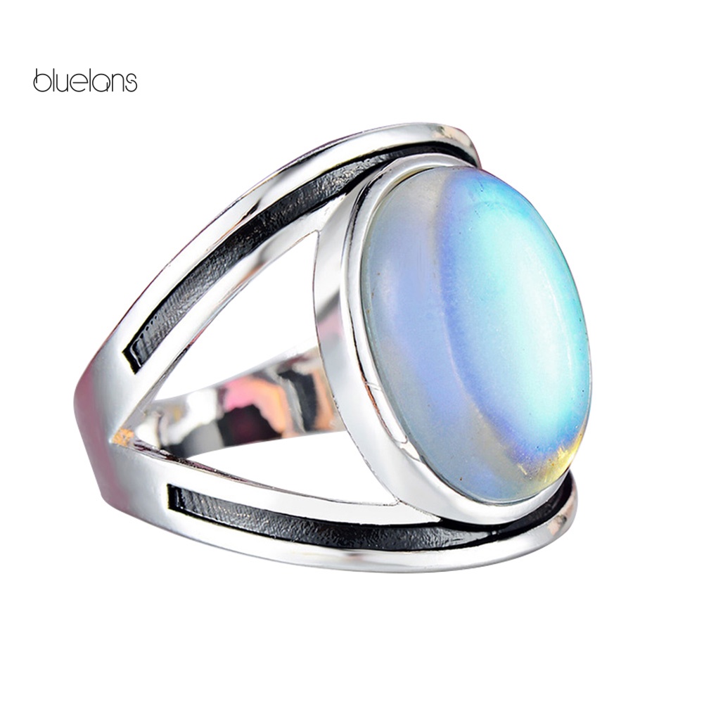 Nhẫn Đính Đá Mặt Trăng Nhân Tạo Hình Oval Kích Thước Lớn Cho Nữ