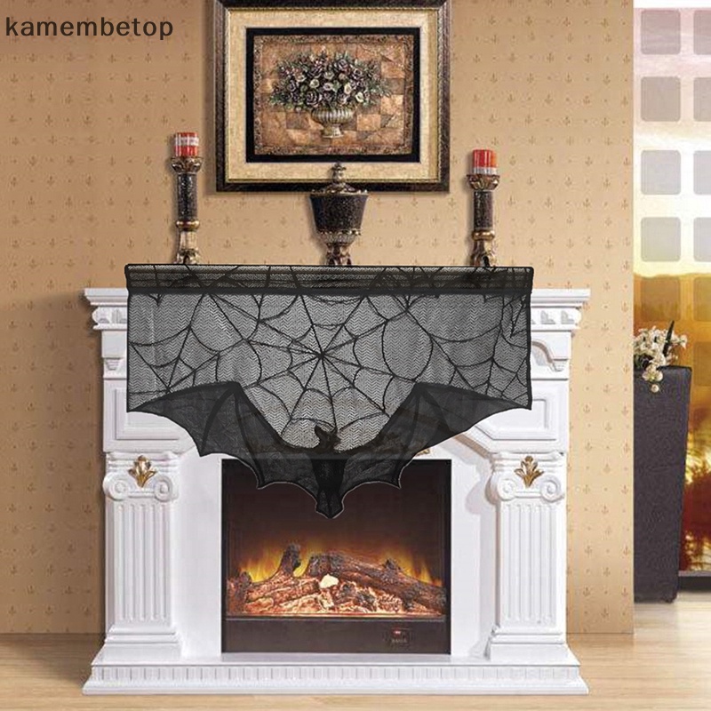 Khăn Trải Bàn Họa Tiết Nhện Đen Phối Ren Phong Cách Halloween