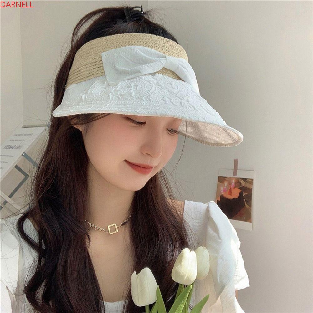 DARNELL Mũ Rộng Vành Che Nắng Đính Nơ Thời Trang Đi Biển Mùa Hè Cho Nữ