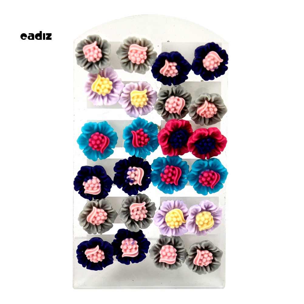 Set 12 Đôi Khuyên Tai Nhựa Hình Hoa Nhiều Màu Sắc Thời Trang Cho Nữ