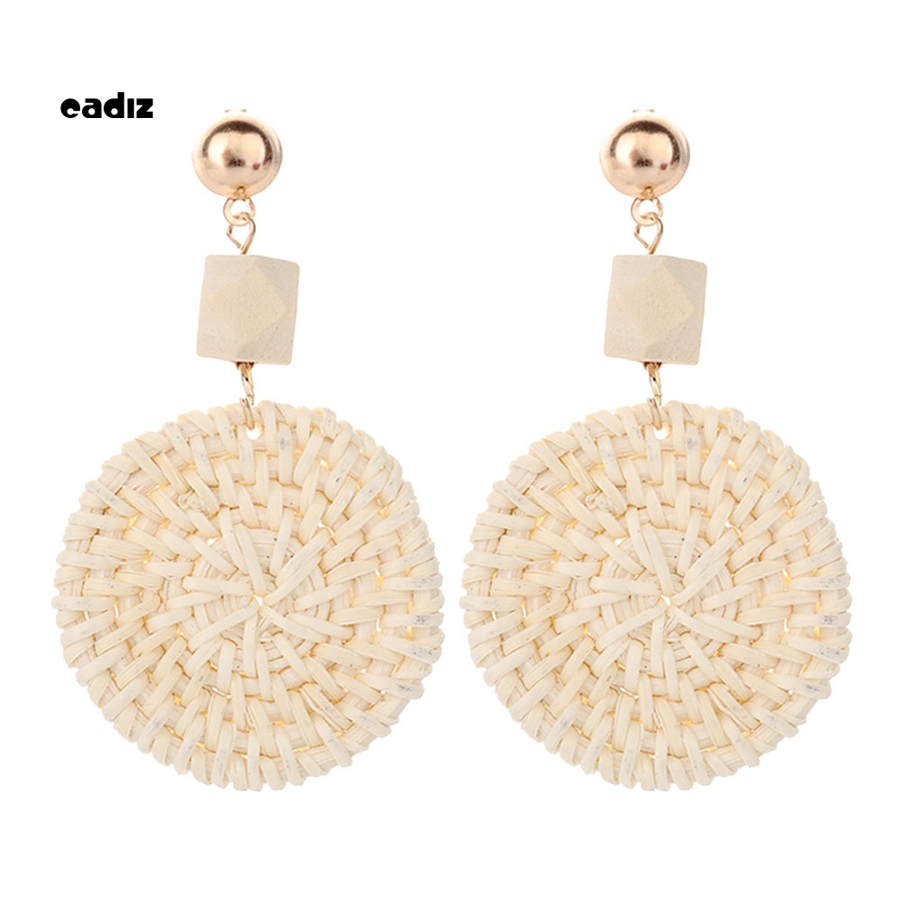 Đôi Khuyên Tai Hình Tròn Bằng Mây Đan Phong Cách Bohemian Dành Cho Nữ