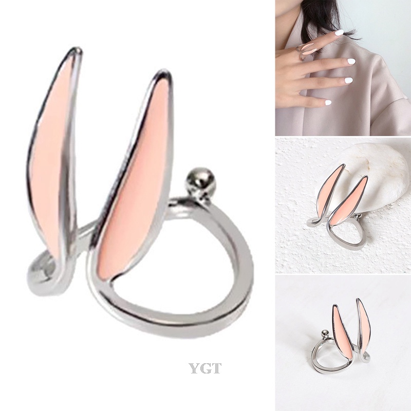 Ygt Nhẫn Hở Hình Tai Thỏ Hồng Đáng Yêu Có Thể Điều Chỉnh Cho Nữ