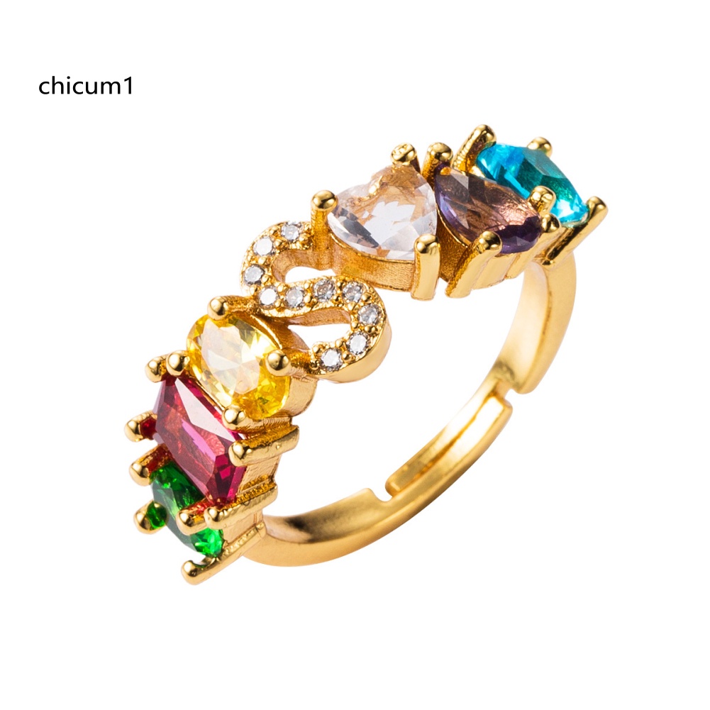 Nhẫn Hở Unisex Đính Đá Zirconia Màu Cầu Vồng Có Thể Điều Chỉnh Kích Cỡ