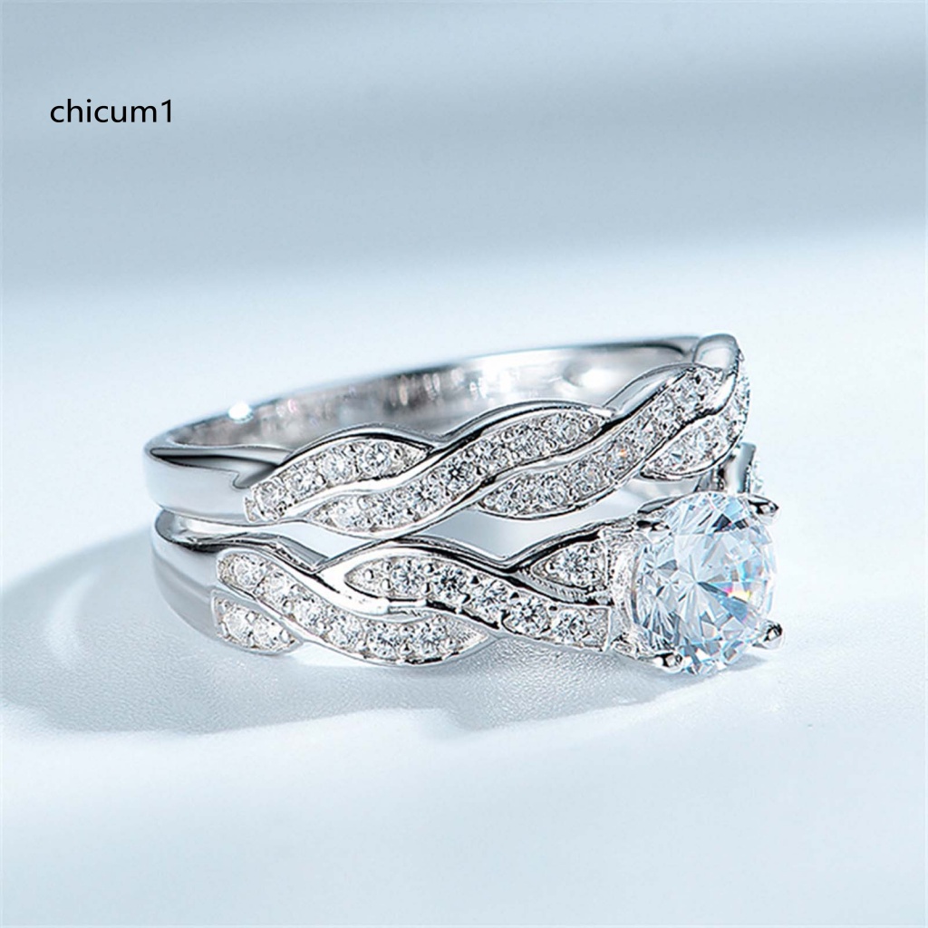 Set 2 Nhẫn Cưới Mạ Đồng Đính Đá Zircon Sang Trọng