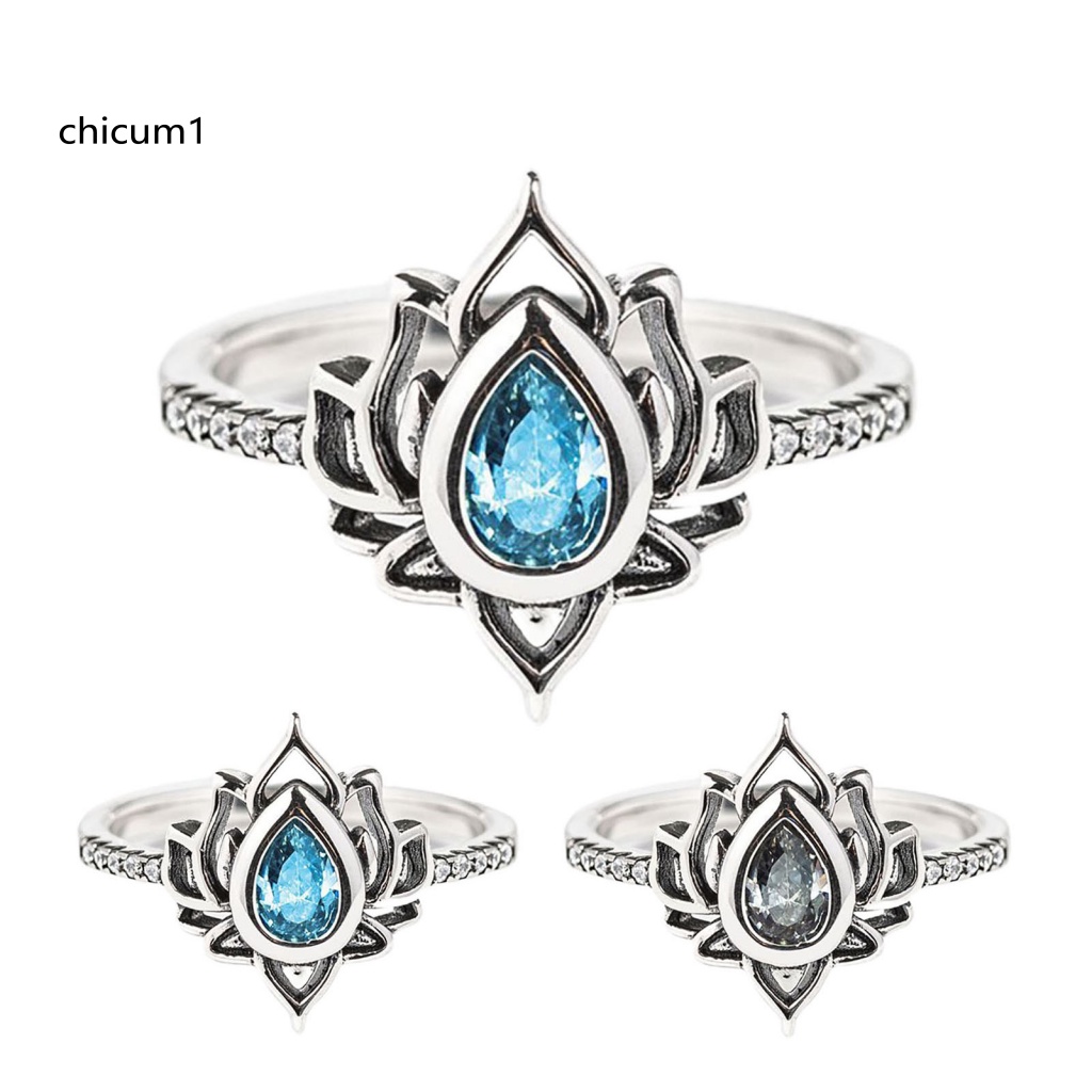 Nhẫn Đính Đá Hình Giọt Nước Lấp Lánh Phong Cách Vintage