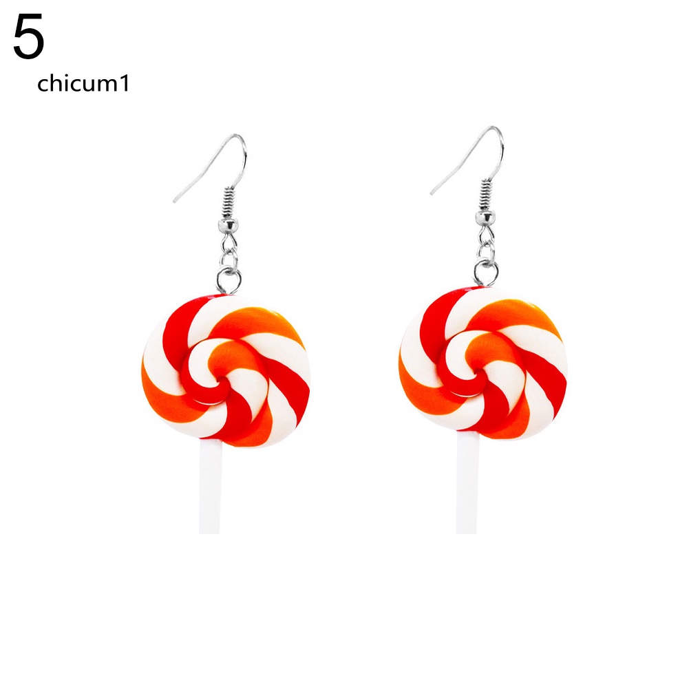 Khuyên Tai Dạng Móc Hình Kẹo Mút Màu Cầu Vồng Thời Trang Cho Nữ