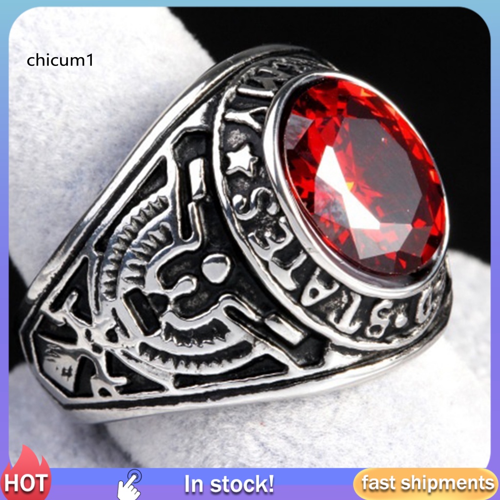 Nhẫn Đính Đá Hình Oval Phong Cách Punk Cổ Điển