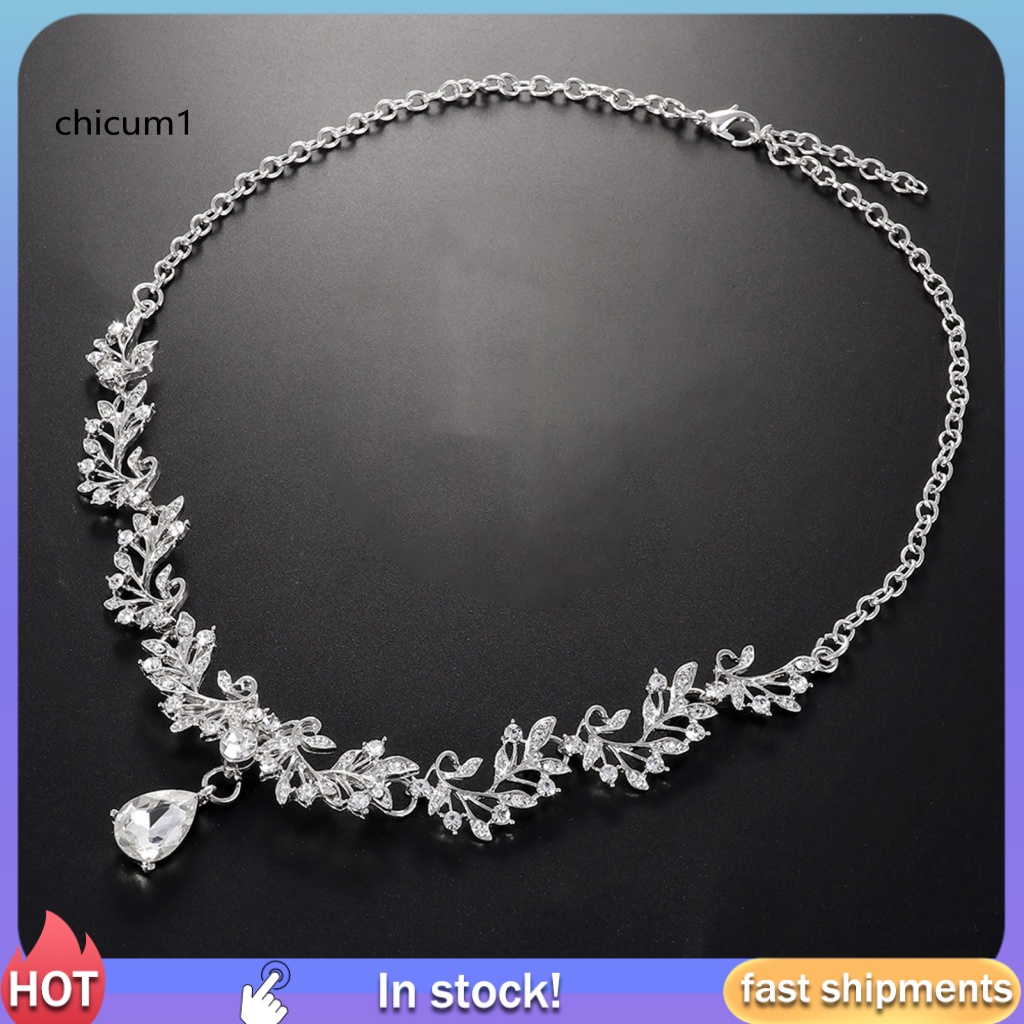 1 Set Vòng cổ + Bông Tai + Nhẫn Hình Chiếc Lá Đính Đá Siêu Nhẹ Tùy Chỉnh Thời Trang Cho Cô