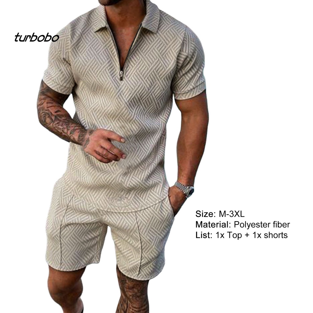 Set 2 Món Áo Thun Tay Ngắn Cổ Khóa Kéo + Quần Short Thời Trang Nam