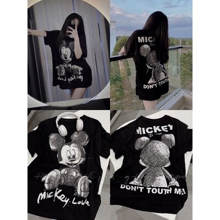 Áo Thun Màu Đen In Hình Mickey Và Chữ Mặc Thoải Mái Dễ Chịu TTSLT0088