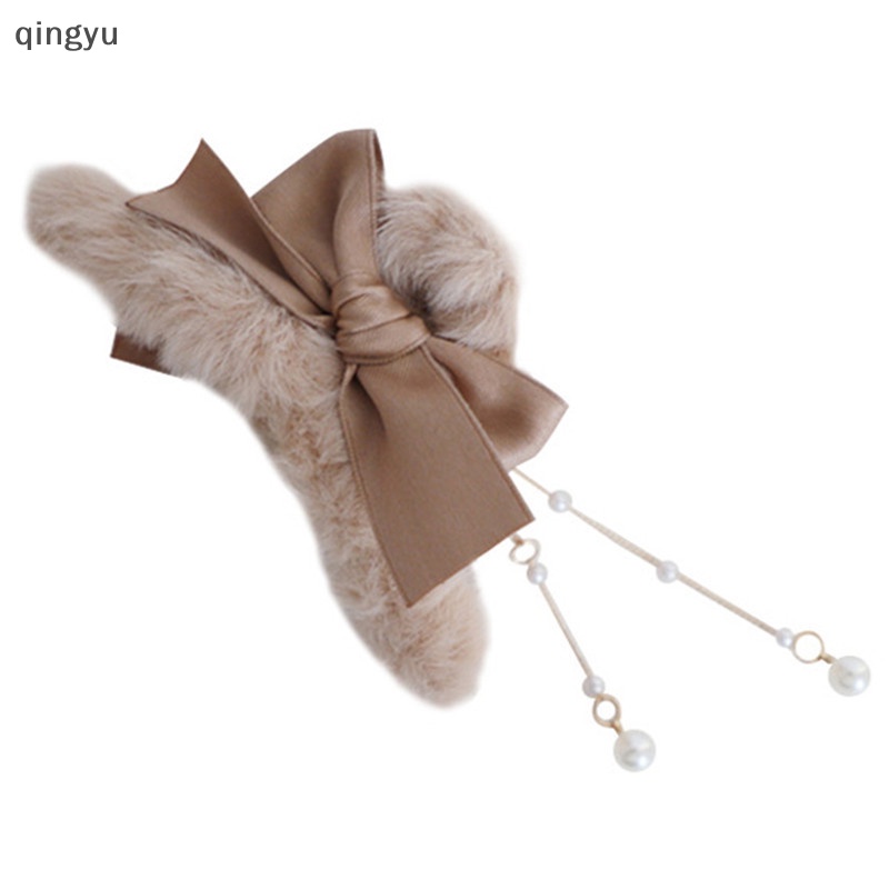 Kẹp Tóc Càng Cua Dài Đính Ngọc Trai Phối Lông Phong Cách Vintage Thời Trang Mới Cho Nữ