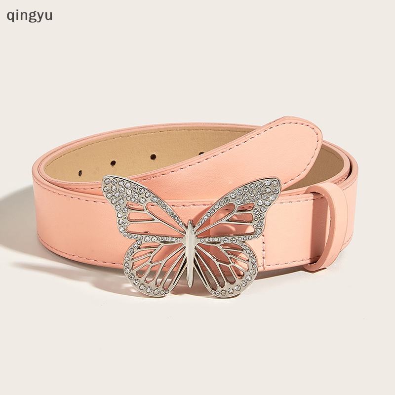 Thắt Lưng Da Pu Khóa Hình Bướm Đính Đá Độc Đáo Thời Trang Cho Nữ