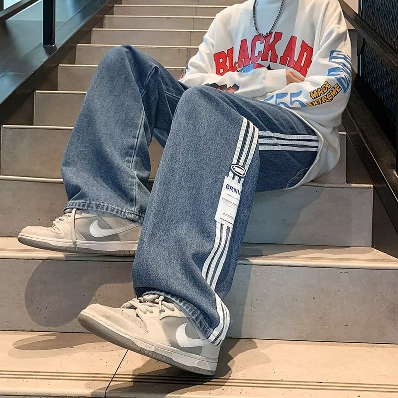 Quần Dài Ống Rộng Họa Tiết Kẻ Sọc Lót Lông Cừu Thời Trang Đường Phố Mỹ Cá Tính Cho Nam