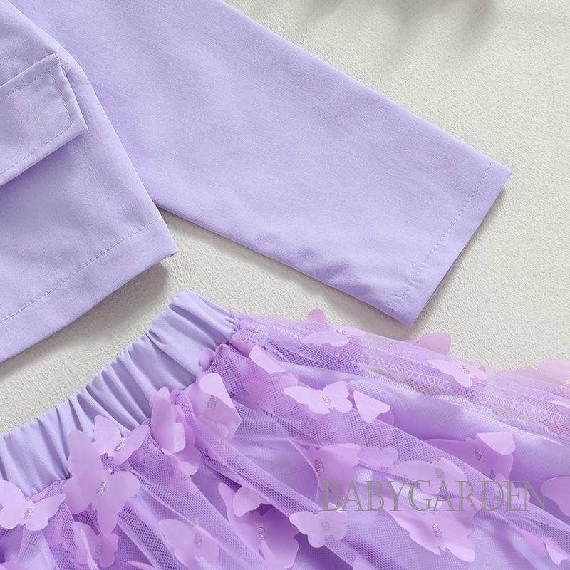 Set Đồ 3 Món Gồm Áo Khoác Tay Dài + Váy + Mũ Hình Bướm + Lưới Tulle Màu Tím Cho Bé Gái 3-7 Tuổi