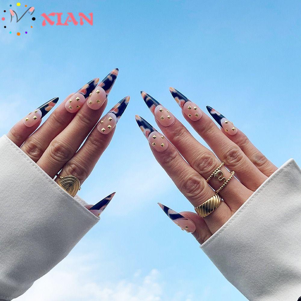 XIANTIN Bộ 24 Móng Tay Giả Che Phủ Toàn Diện Đính Đá Xinh Xắn