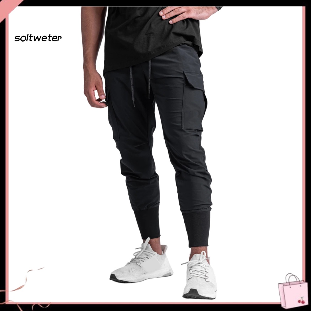 Quần Dài Thể Thao Màu Trơn Mau Khô Nhiều Túi Lưng Thun Co Giãn Dành Cho Nam