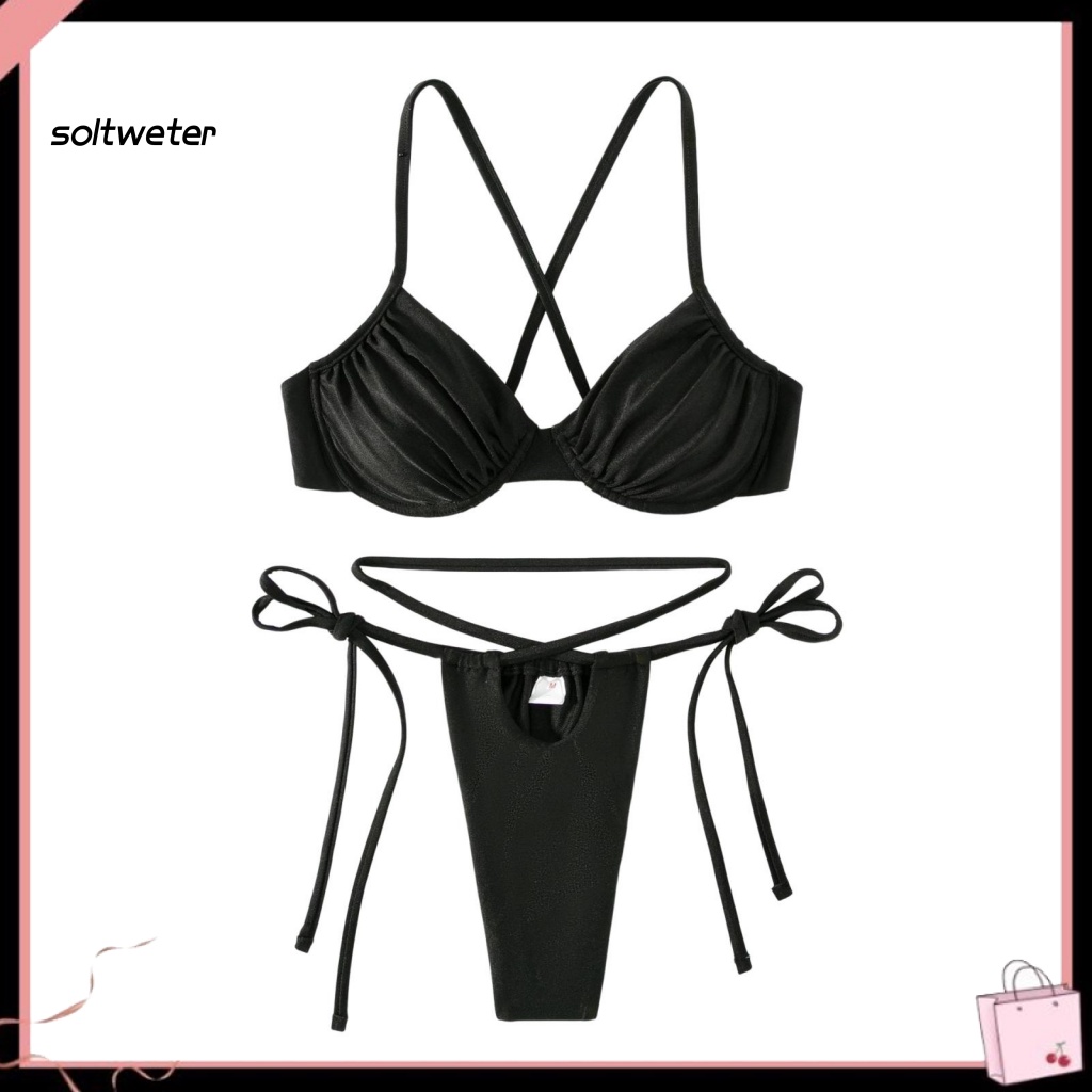 Bộ Bikini 2 Mảnh Hở Lưng Cổ Sâu Có Mút Đệm Quyến Rũ Dành Cho Nữ