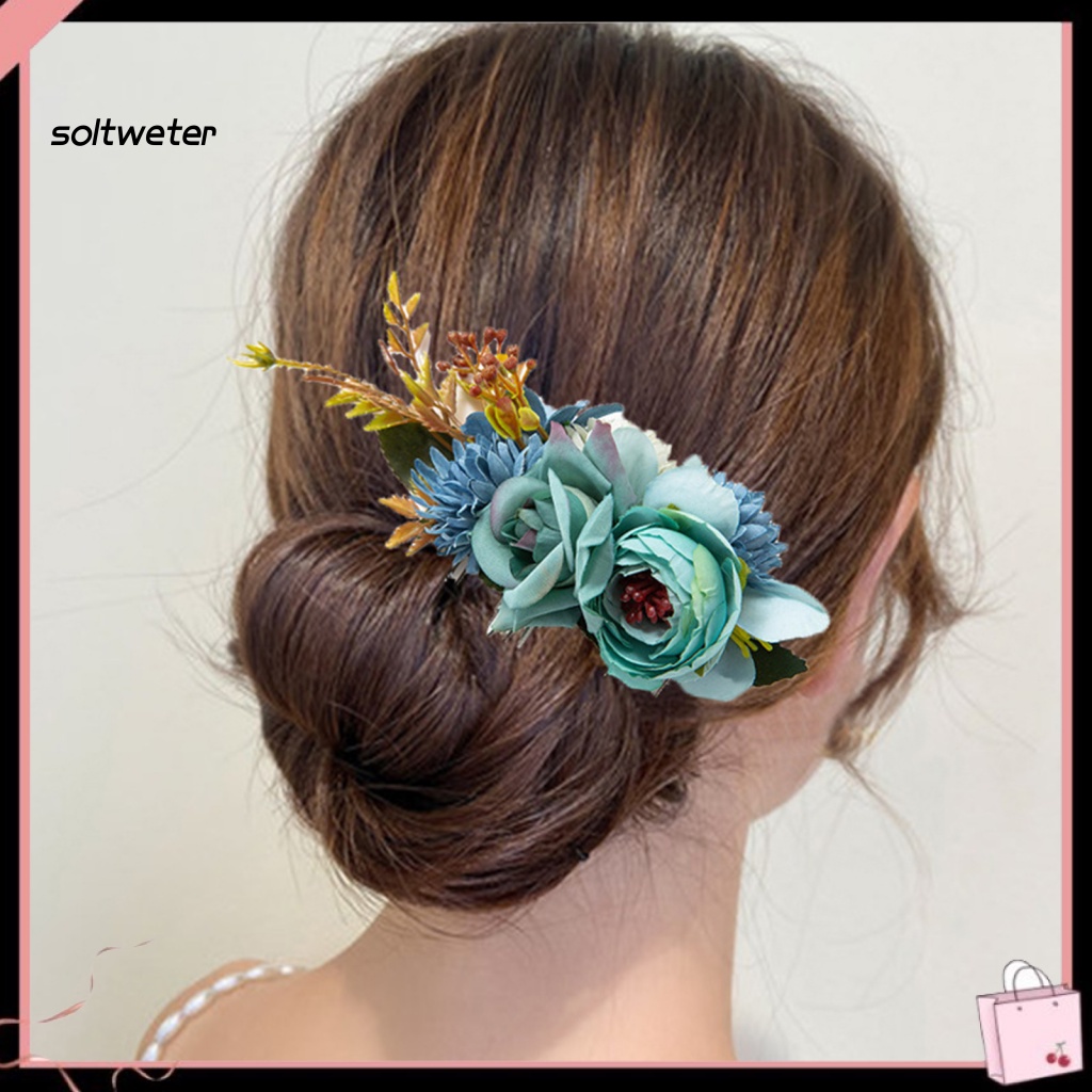 St Lược Cài Tóc Mật Độ Chống Trượt Hình Hoa Lá Nhân Tạo Sống Động