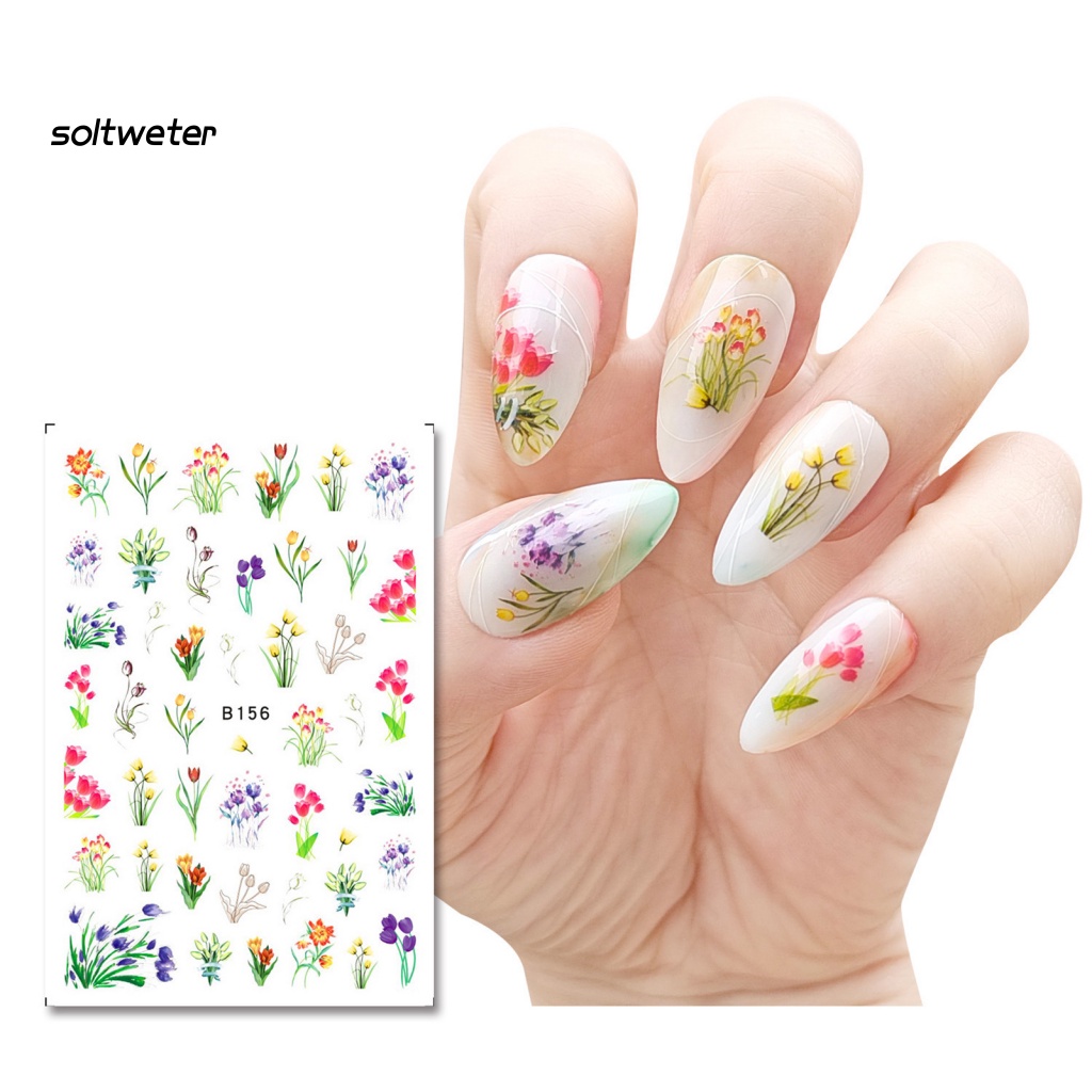1 Bộ Miếng Dán Móng Tay Bằng Nhựa Resin Chống Nước In Hình Hoa Tulip DIY
