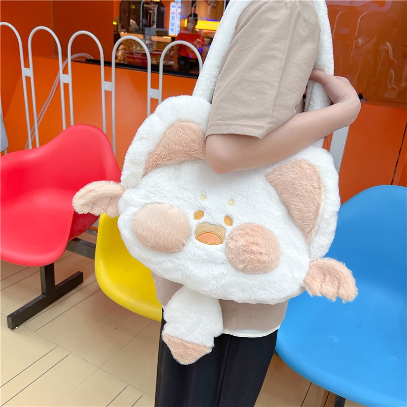 Túi xách đeo vai TENDER AFTERNOONS sức chứa lớn vải lông nhung hoạt hình dễ thương thời trang cho nữ