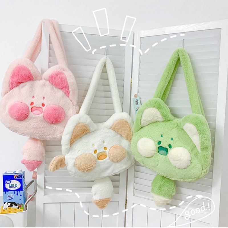 Túi xách đeo vai TENDER AFTERNOONS sức chứa lớn vải lông nhung hoạt hình dễ thương thời trang cho nữ