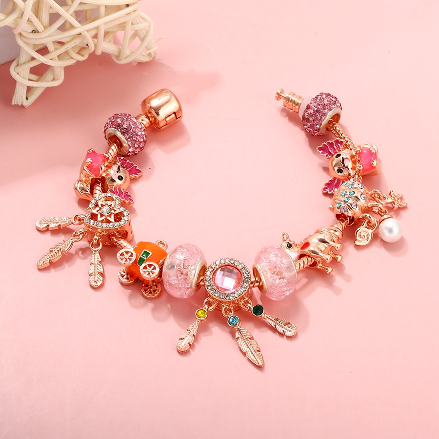 Vòng Tay Chuỗi Hạt Màu Vàng Hồng Phối Mặt Hình Dreamcatcher / Trái Tim / Bí Ngô / Động Vật Dễ Thương Cho Nữ