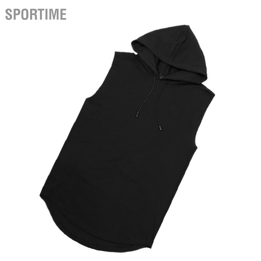 Sportime Áo hoodie nam không tay tập thể dục Vest Top Polyester thân thiện với da Màu rắn