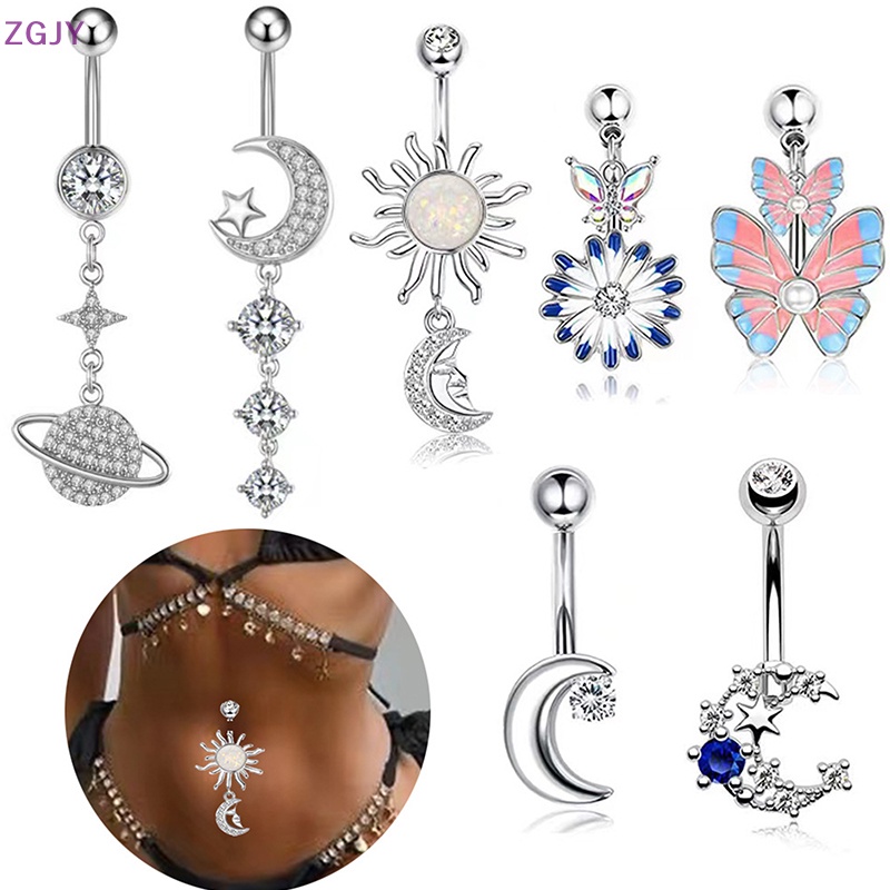 Khuyên Rốn Bằng Thép Không Gỉ Hình Hoa Bướm Đính Đá Cho Nữ Mới