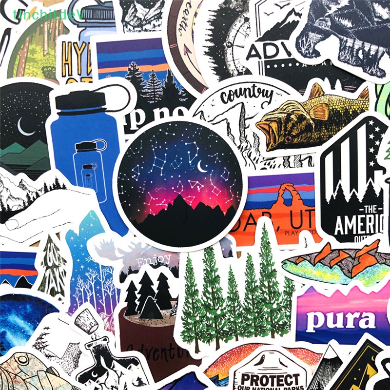 [TinchitdeV] 50 Miếng Dán Trang Trí Xe Hơi / Xe Đạp / Điện Thoại Phong Cách Phiêu Lưu Ngoài Trời